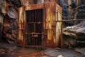rusty metal gate closing off mine shaft