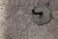 Rusty metal hook cemented in a wall Royalty Free Stock Photo