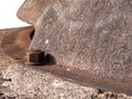 Rusty metal military bunker cap close side view Royalty Free Stock Photo