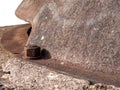 Rusty metal military bunker cap close side view