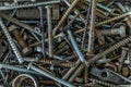 Rusty metal nails, screws, nuts, dowels, washers Royalty Free Stock Photo