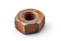 Rusty metal nut on white background. Neural network AI generated Royalty Free Stock Photo