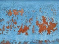 Rusty metal panel with cracked blue paint, corroded grunge metal background Royalty Free Stock Photo