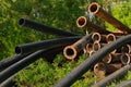 Rusty metal pipes in the forest Royalty Free Stock Photo