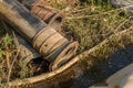 Rusty metal pipes in the forest Royalty Free Stock Photo