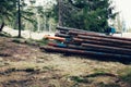 Rusty metal pipes in the forest closeup Royalty Free Stock Photo