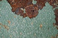 rusty metal plate covered in laking paint paint systems and primers technology and chemistry of protective paints Royalty Free Stock Photo