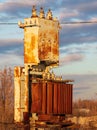 Rusty metal power plant in nature