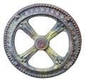 Rusty metal retro small wheel from an  agricultural  machinery valve isolated on white Royalty Free Stock Photo