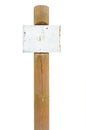 Rusty metal sign board signage, wooden signpost pole post Royalty Free Stock Photo