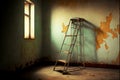rusty metal step ladder against wall in empty room of old house Royalty Free Stock Photo