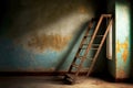 rusty metal step ladder against wall in empty room of old house Royalty Free Stock Photo