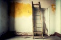 rusty metal step ladder against wall in empty room of old house Royalty Free Stock Photo