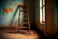 rusty metal step ladder against wall in empty room of old house Royalty Free Stock Photo