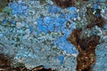 the Rusty metal surface with blue paint flaking and cracking texture Royalty Free Stock Photo