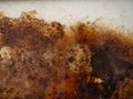 Rusty metal surface with wet rust with smudges of water and drops. Royalty Free Stock Photo