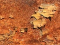 Rusty metal texture background. Metal surface with remnants of old paint and severe corrosion