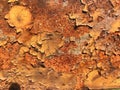 Rusty metal texture background. Metal surface with remnants of old paint and severe corrosion