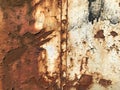 Rusty metal texture background. Metal surface with remnants of old paint and severe corrosion