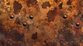 Rusty metal texture with holes, rust game design. Modern seamless background covered with brown ferruginous spots on Royalty Free Stock Photo