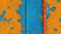 Rusty metal texture. Red yellow orange blue abstract background. Cracked peeling paint. Old painted iron surface. Royalty Free Stock Photo
