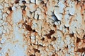 Rusty metal wall with cracked blue paint, rust through the paint Royalty Free Stock Photo