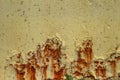 Rusty metal wall, old sheet of iron covered with rust with multi-colored paint. Large cracks. ÃÅ¾ld Rusty metal background Royalty Free Stock Photo