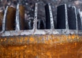 Close up of rusty metallic equipment. Abstract background.