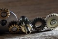 Rusty metallic gears and cogwheels machinery parts. Royalty Free Stock Photo