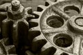 Rusty metallic gears and cogwheels of old industrial machine Royalty Free Stock Photo