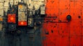 Rusty metallic wall texture, industrial background, red panel, futuristic design, sci-fi backdrop, game asset Royalty Free Stock Photo
