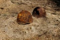 Rusty military helmets