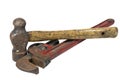 Rusty Monkey Wrench and Ball Peen Hammer Royalty Free Stock Photo