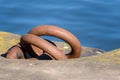 Rusty mooring rings on a quay