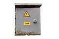 Rusty municipal electrical grey outdoor cabinet with lock and ha Royalty Free Stock Photo