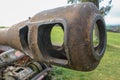 Rusty muzzle of a heavy Soviet IS-3 tank close-up