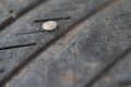 Rusty nail in flat tyre