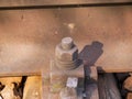 Rusty nut and bolt close up shot on the railway Royalty Free Stock Photo