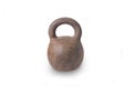 Rusty obsolete heavy round kettlebell isolated on white background