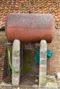Rusty oil tank on concrete supports Royalty Free Stock Photo