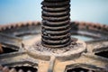 Rusty and oily water gate gear. Royalty Free Stock Photo