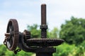 Rusty and oily water gate gear. Royalty Free Stock Photo