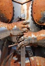 Rusty old armor and medieval sword of a soldier