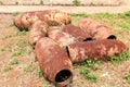 Rusty old bombs and fuel-tanks remaining from the vietnam war. reminder of the air war in Vietnam Royalty Free Stock Photo