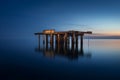 Rusty old bridge in lights. Generate Ai Royalty Free Stock Photo