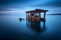 Rusty old bridge at night sky. Generate Ai Royalty Free Stock Photo