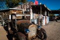 Rusty old car standing in front of historic gas station on Route 66 in Arizona Royalty Free Stock Photo