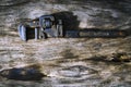 Rusty old iron wrench on old wood.Heavy-duty tools Royalty Free Stock Photo