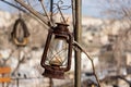 An rusty old lamp in front of a hotel in Goreme, Cappadocia,Turkey Royalty Free Stock Photo