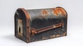 Rusty old metal box with handle on a plain background for storage or decoration purposes Royalty Free Stock Photo